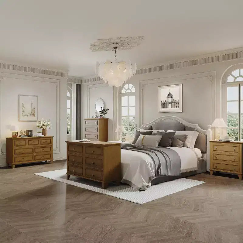 Commode en bois à 6 tiroirs et meuble de rangement, grand meuble TV avec organiseur de tiroirs pour chambre, salon et couloir