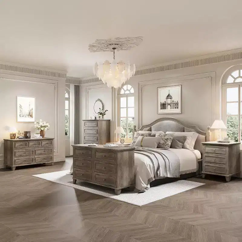 Commode en bois à 6 tiroirs et meuble de rangement, grand meuble TV avec organiseur de tiroirs pour chambre, salon et couloir