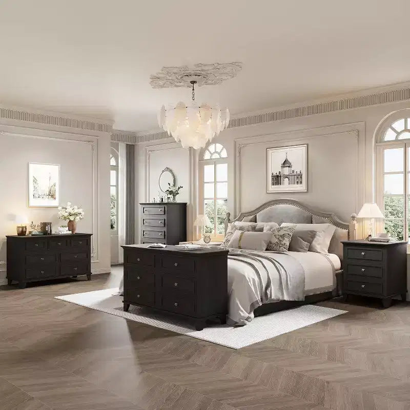 Commode en bois à 6 tiroirs et meuble de rangement, grand meuble TV avec organiseur de tiroirs pour chambre, salon et couloir