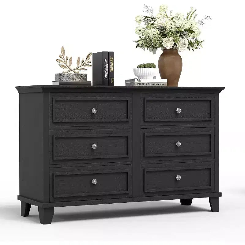Commode en bois à 6 tiroirs et meuble de rangement, grand meuble TV avec organiseur de tiroirs pour chambre, salon et couloir