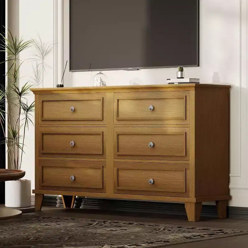 Commode en bois à 6 tiroirs et meuble de rangement, grand meuble TV avec organiseur de tiroirs pour chambre, salon et couloir