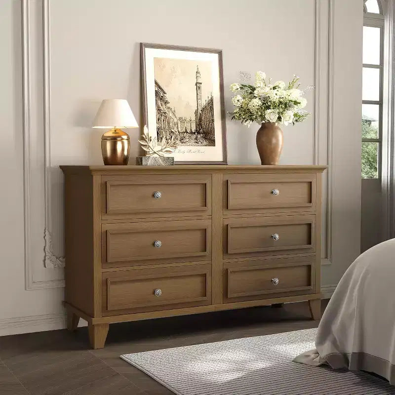 Commode en bois à 6 tiroirs et meuble de rangement, grand meuble TV avec organiseur de tiroirs pour chambre, salon et couloir
