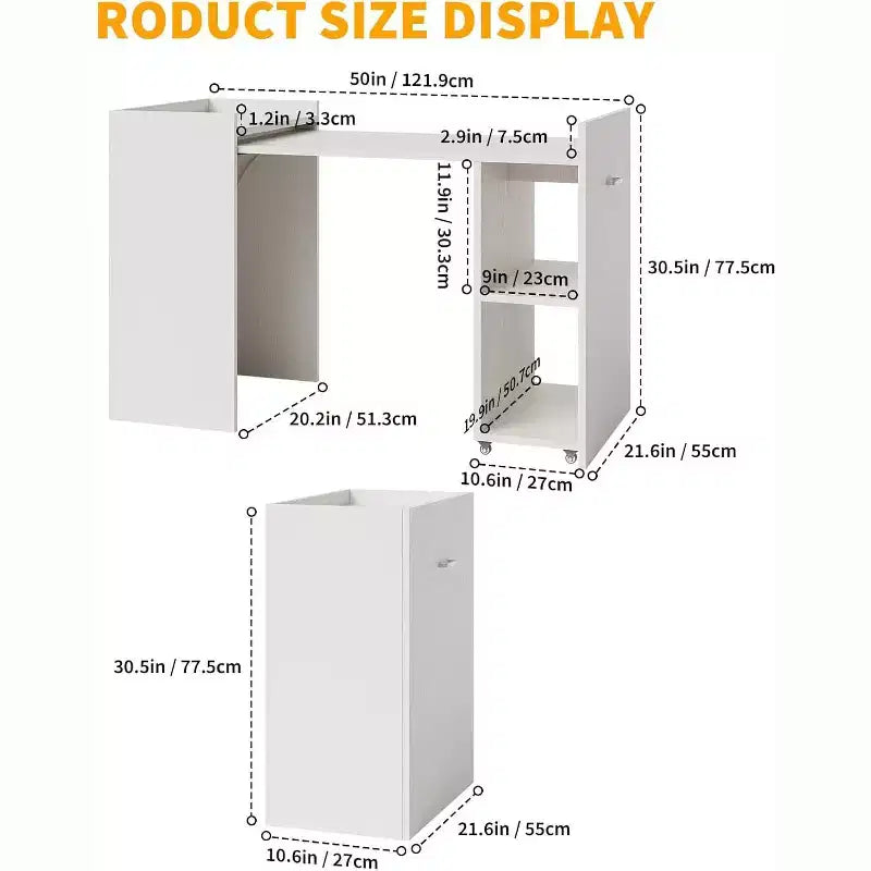 Table pliante avec armoire de rangement et roulettes, bureau abattant pour cuisine, bureau à domicile et chambre à coucher