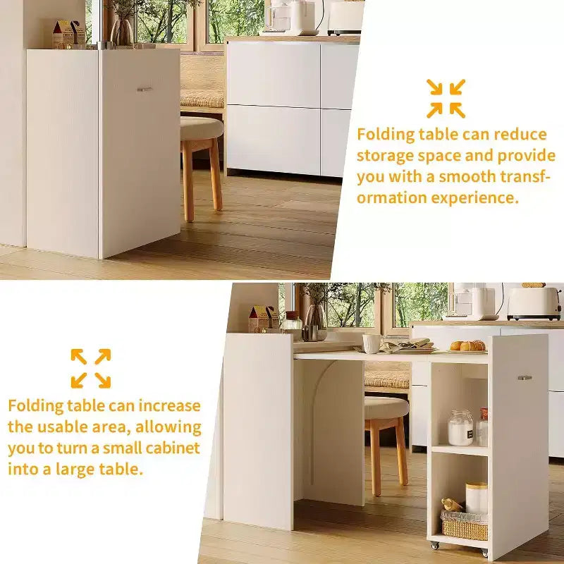 Table pliante avec armoire de rangement et roulettes, bureau abattant pour cuisine, bureau à domicile et chambre à coucher