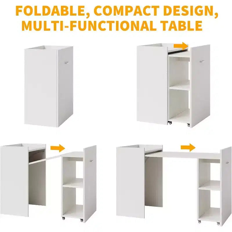 Table pliante avec armoire de rangement et roulettes, bureau abattant pour cuisine, bureau à domicile et chambre à coucher