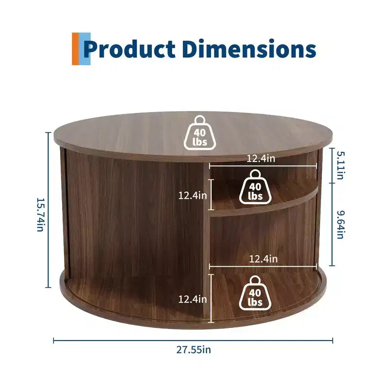 Table basse ronde de 28" avec rangement – Porte à tambour cannelée style Mid-Century Modern