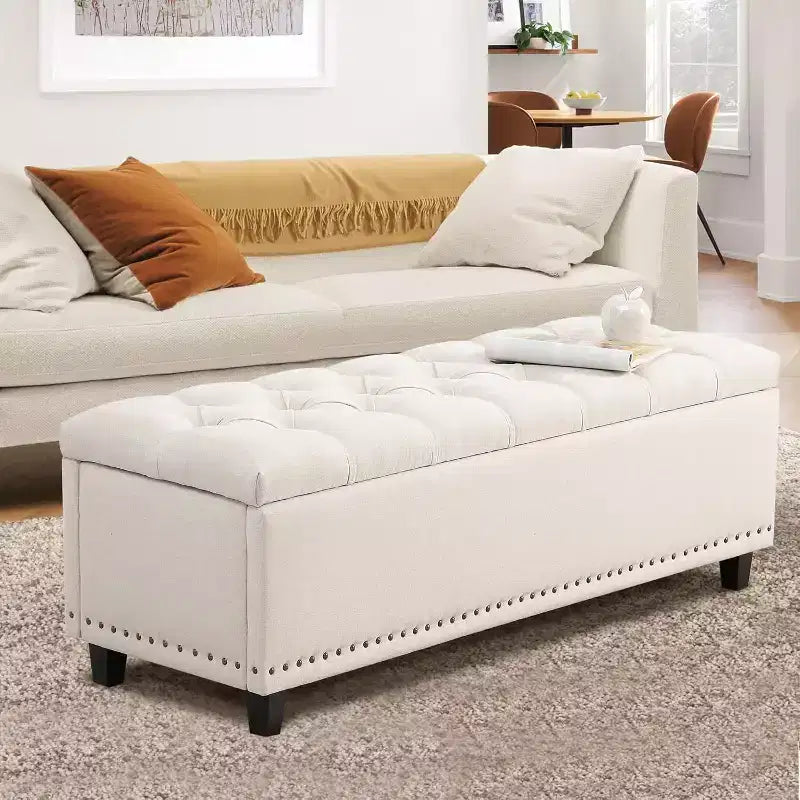 Modern Button-Tufted Button-Tufted Storage Bench with Hidden Compartment,Storage Ottomans for Living Room,Office Room