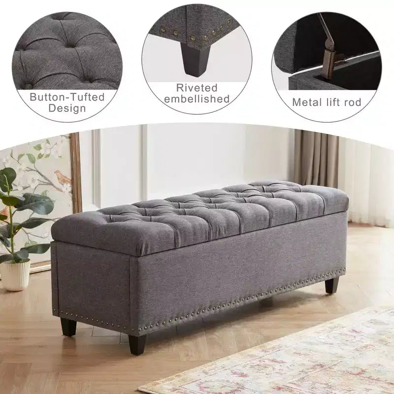 Modern Button-Tufted Button-Tufted Storage Bench with Hidden Compartment,Storage Ottomans for Living Room,Office Room