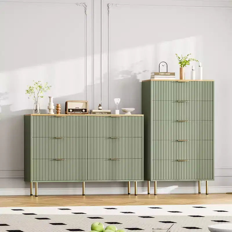Modern Fluted 6-Drawer Dresser - 47 Wide Wooden Chest with Metal Handles - Large Storage Organizer for Bedroom, Living Room, Hallway, Entryway