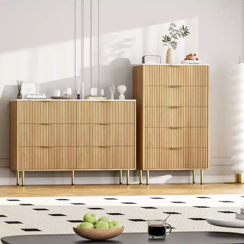 Modern Fluted 6-Drawer Dresser - 47 Wide Wooden Chest with Metal Handles - Large Storage Organizer for Bedroom, Living Room, Hallway, Entryway