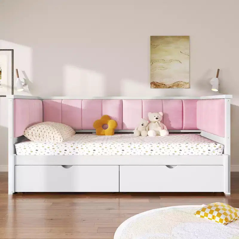 Twin XL to King Expandable Daybed Frame – 2 Storage Drawers, Upholstered Backrest