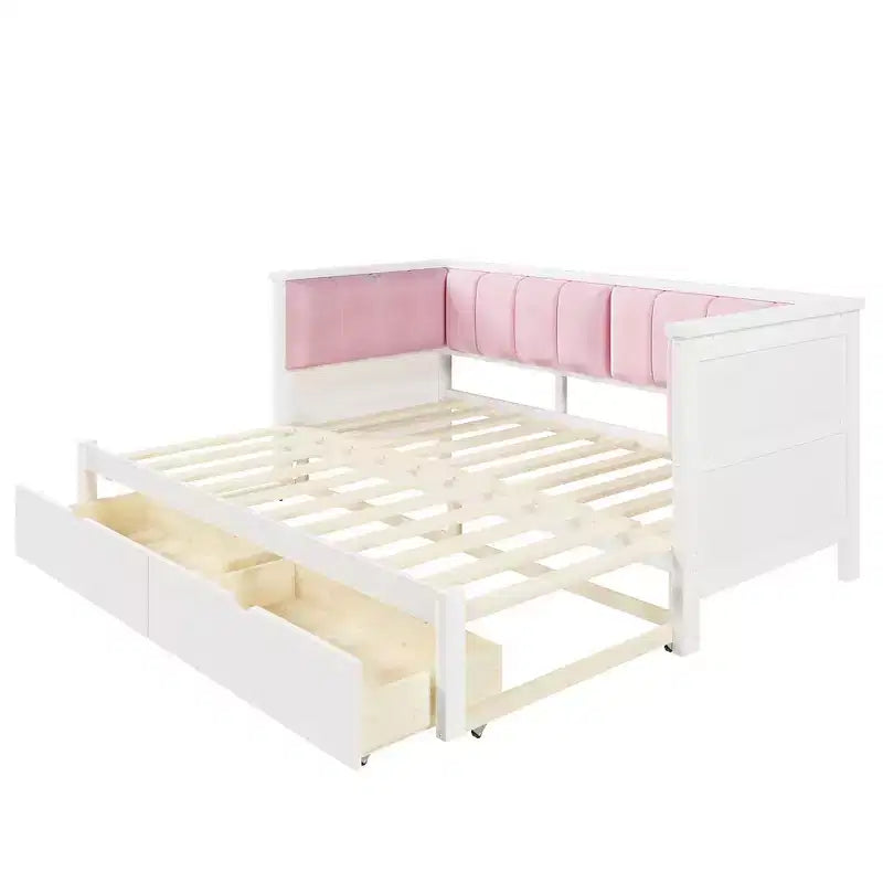 Twin XL to King Expandable Daybed Frame – 2 Storage Drawers, Upholstered Backrest