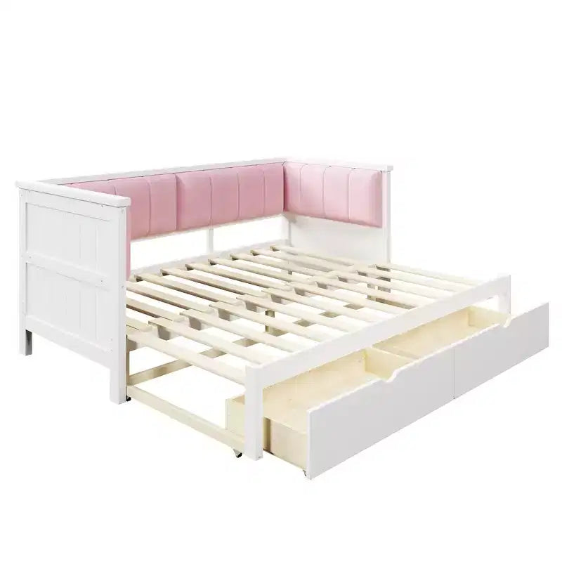 Twin XL to King Expandable Daybed Frame – 2 Storage Drawers, Upholstered Backrest