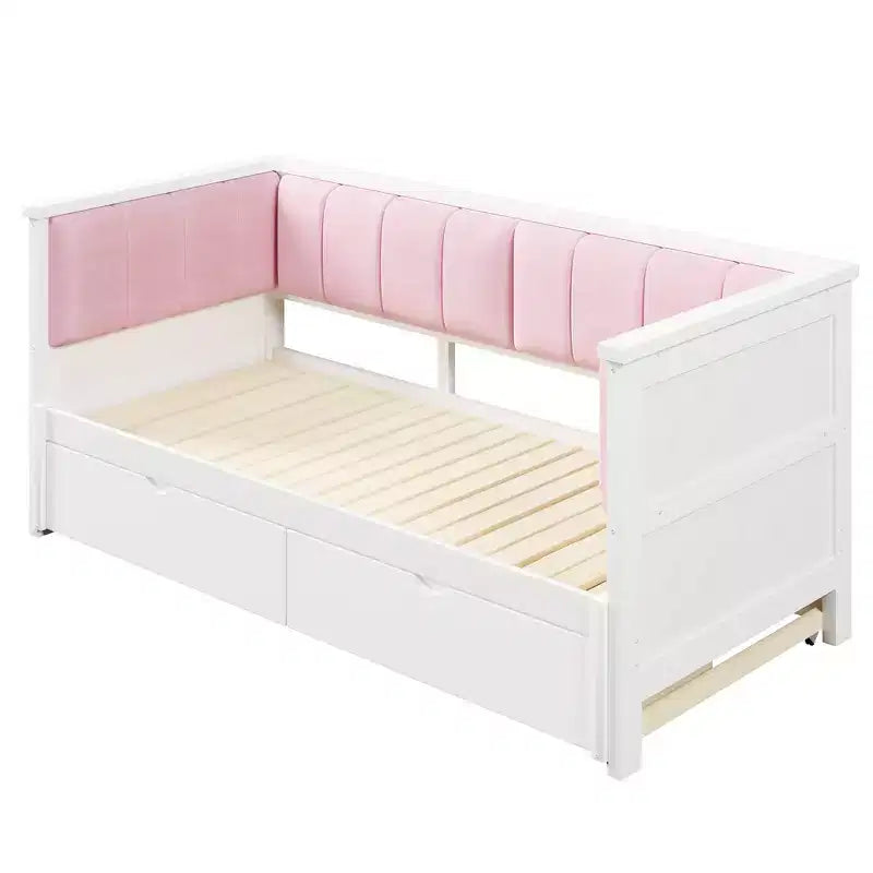 Twin XL to King Expandable Daybed Frame – 2 Storage Drawers, Upholstered Backrest