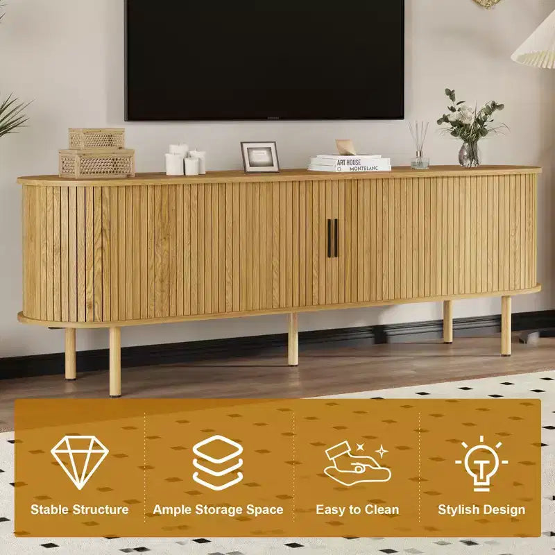 70.1 in TV Stand, TV Console Table with Storage Compartment and Sliding Door