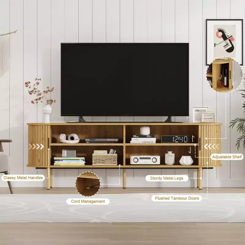 70.1 in TV Stand, TV Console Table with Storage Compartment and Sliding Door
