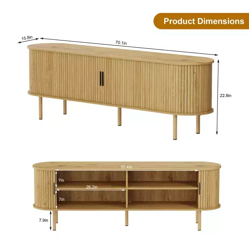 70.1 in TV Stand, TV Console Table with Storage Compartment and Sliding Door
