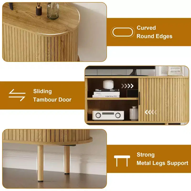 70.1 in TV Stand, TV Console Table with Storage Compartment and Sliding Door