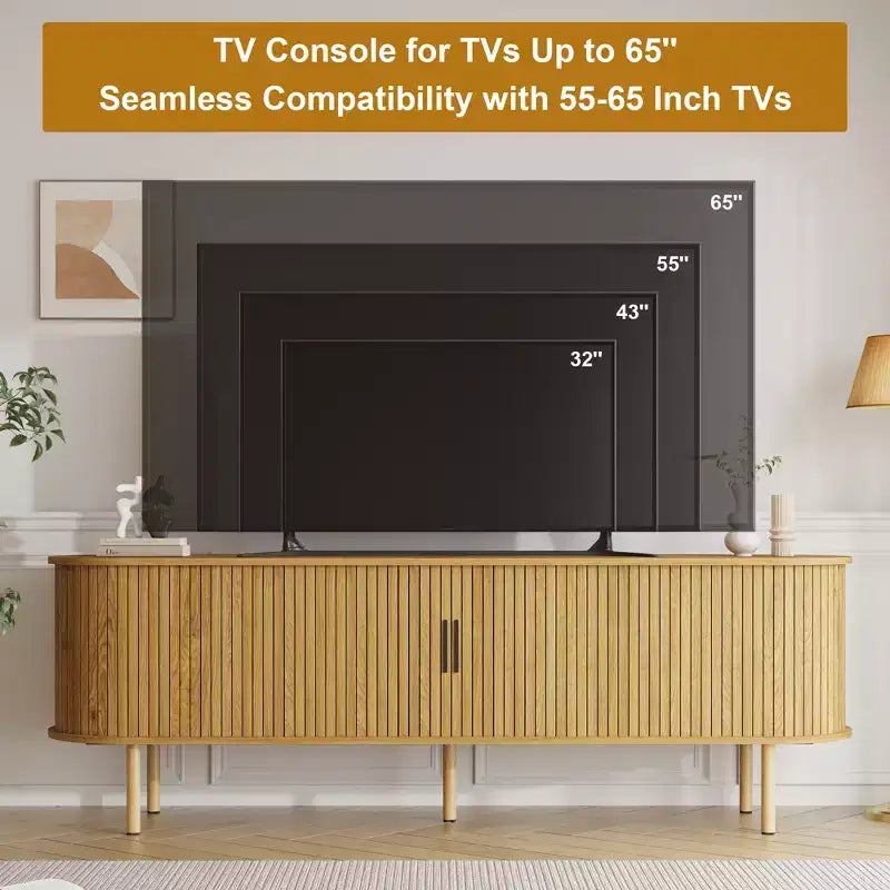 70.1 in TV Stand, TV Console Table with Storage Compartment and Sliding Door