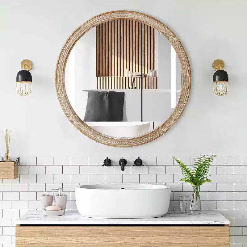 GDFStudio Jerome 23.6 Round Woven Rattan Style Wall Mirror