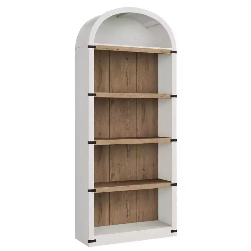 Farmhouse Arched 5-Tier Wooden Bookcase, 71.65 Tall, Antique White with Wood Back, Open Display Shelves for Living Room/Office/Bedroom