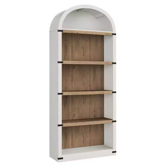 Farmhouse Arched 5-Tier Wooden Bookcase, 71.65 Tall, Antique White with Wood Back, Open Display Shelves for Living Room/Office/Bedroom