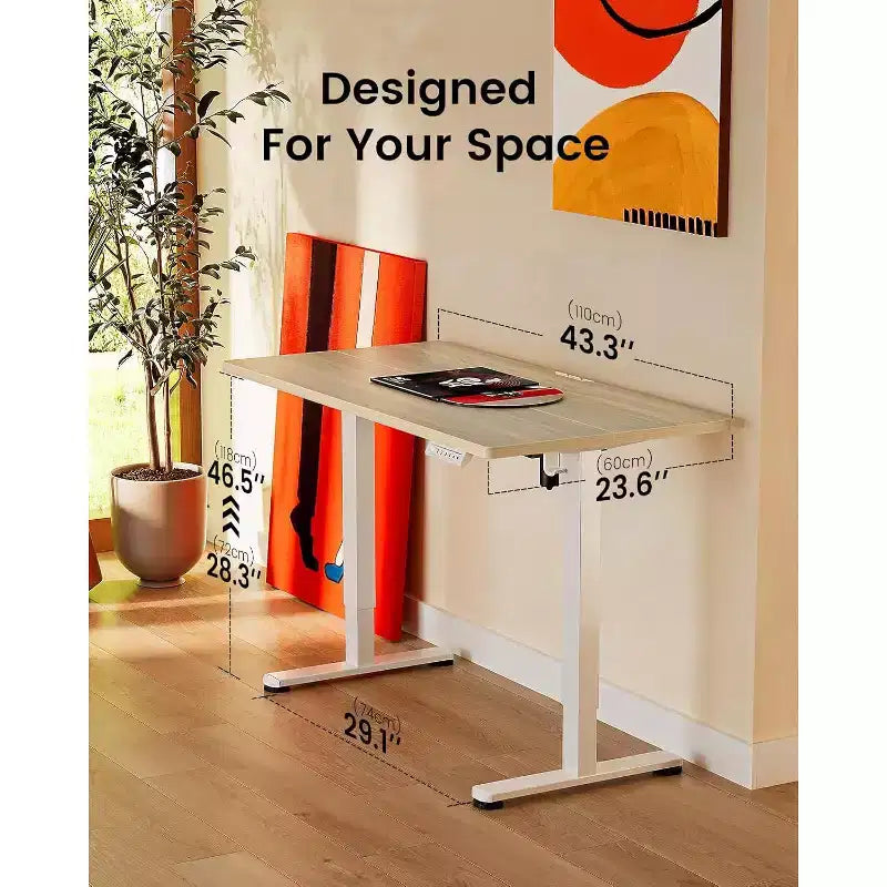 44"x24" Electric Height-Adjustable Standing Desk – 4 Memory Presets, Quiet Motor