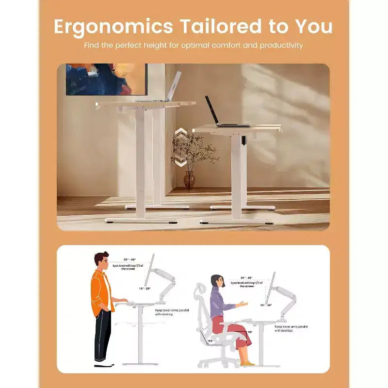 44"x24" Electric Height-Adjustable Standing Desk – 4 Memory Presets, Quiet Motor