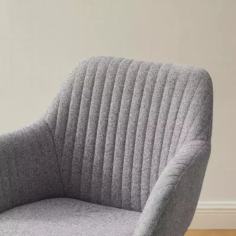 Mid-Century Modern Swivel Desk Chair – No Wheels, Oak Legs, Cotton-Linen Fabric