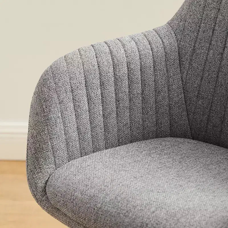 Mid-Century Modern Swivel Desk Chair – No Wheels, Oak Legs, Cotton-Linen Fabric