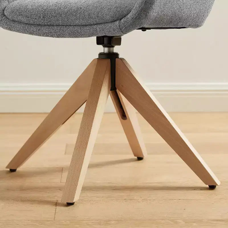 Mid-Century Modern Swivel Desk Chair – No Wheels, Oak Legs, Cotton-Linen Fabric