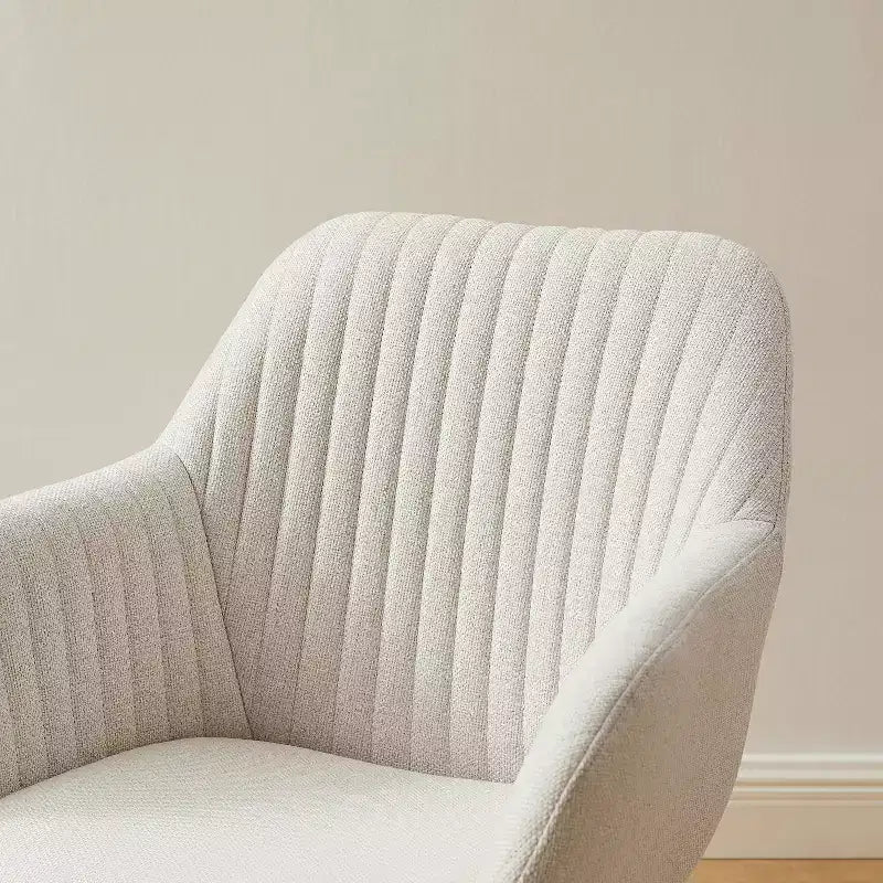 Mid-Century Modern Swivel Desk Chair – No Wheels, Oak Legs, Cotton-Linen Fabric