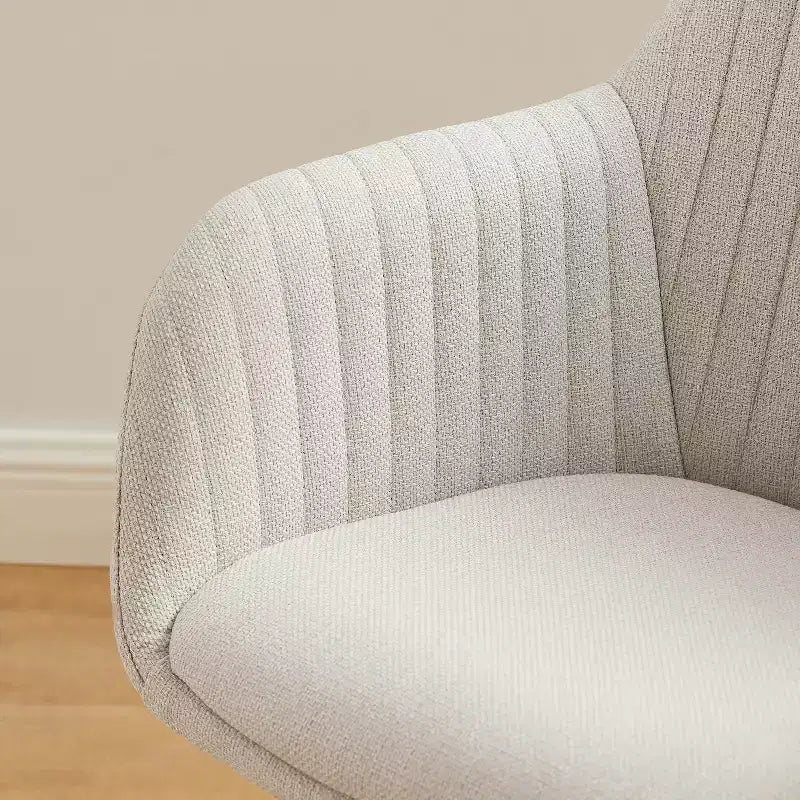 Mid-Century Modern Swivel Desk Chair – No Wheels, Oak Legs, Cotton-Linen Fabric