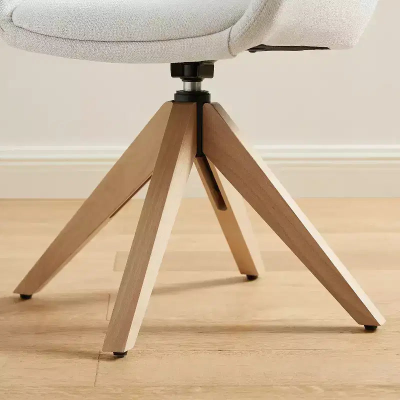 Mid-Century Modern Swivel Desk Chair – No Wheels, Oak Legs, Cotton-Linen Fabric