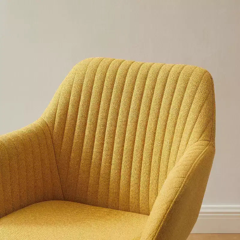 Mid-Century Modern Swivel Desk Chair – No Wheels, Oak Legs, Cotton-Linen Fabric