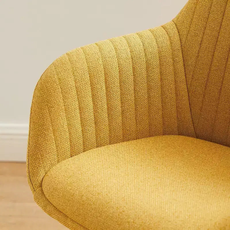 Mid-Century Modern Swivel Desk Chair – No Wheels, Oak Legs, Cotton-Linen Fabric