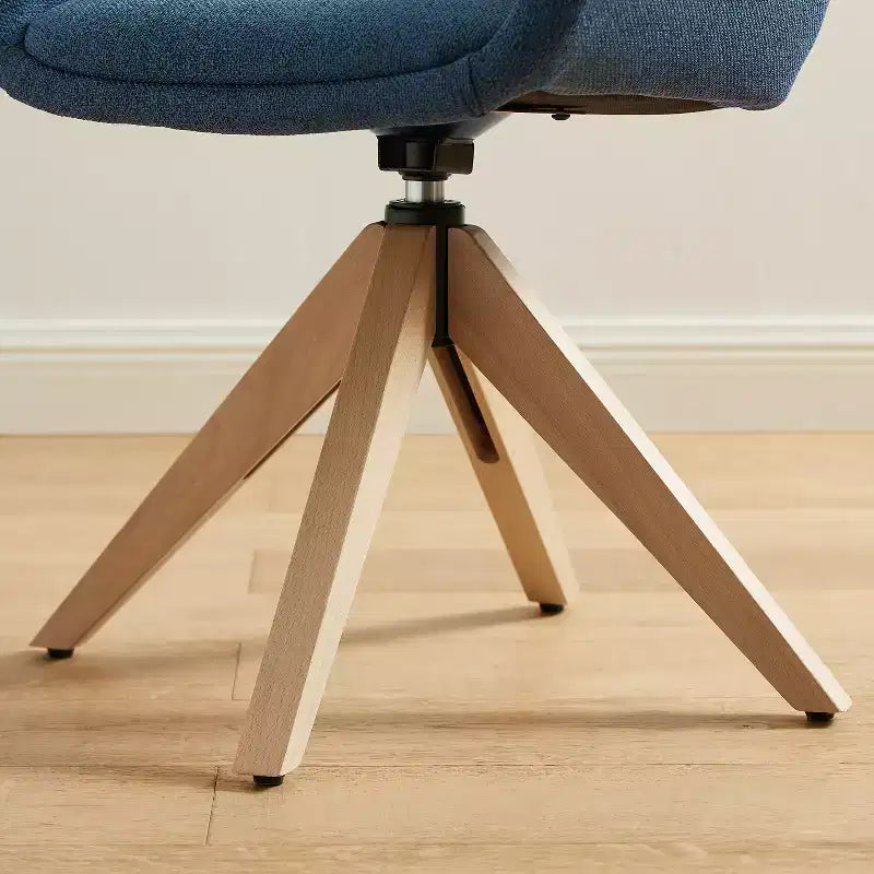 Mid-Century Modern Swivel Desk Chair – No Wheels, Oak Legs, Cotton-Linen Fabric