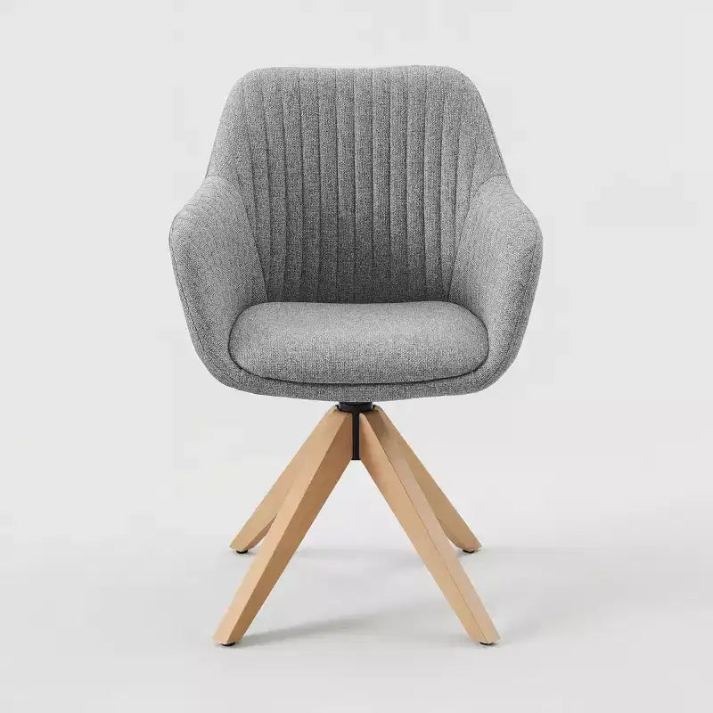 Mid-Century Modern Swivel Desk Chair – No Wheels, Oak Legs, Cotton-Linen Fabric