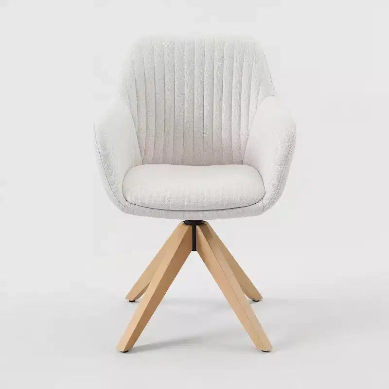 Mid-Century Modern Swivel Desk Chair – No Wheels, Oak Legs, Cotton-Linen Fabric