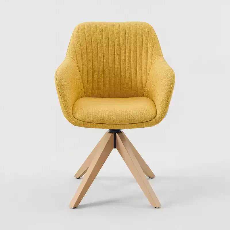 Mid-Century Modern Swivel Desk Chair – No Wheels, Oak Legs, Cotton-Linen Fabric
