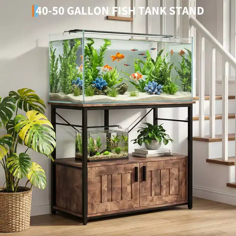 40–50 Gallon Aquarium Stand with Storage Cabinet – 660 lb Capacity, 2-Tier Design