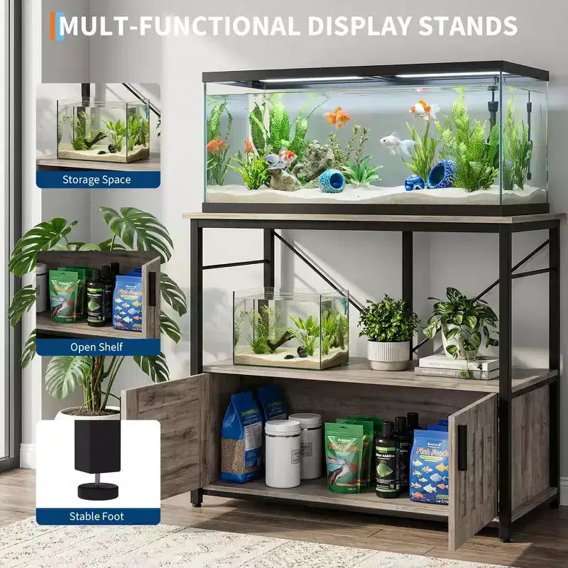 40–50 Gallon Aquarium Stand with Storage Cabinet – 660 lb Capacity, 2-Tier Design
