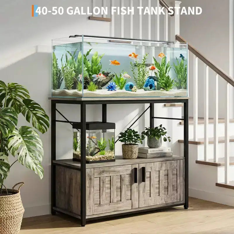 40–50 Gallon Aquarium Stand with Storage Cabinet – 660 lb Capacity, 2-Tier Design