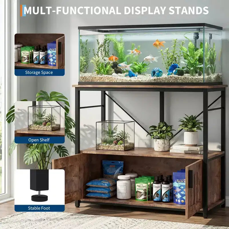 40–50 Gallon Aquarium Stand with Storage Cabinet – 660 lb Capacity, 2-Tier Design