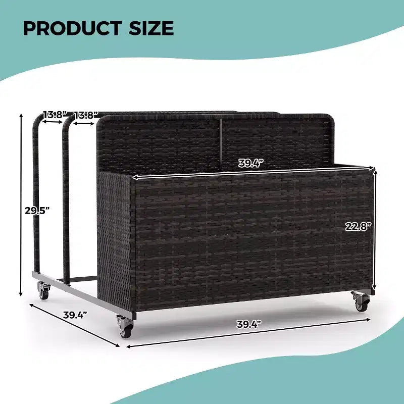 Outdoor Pool Float Storage Organizer with Rolling Wheels, Wicker Rattan Pool Caddy & Toy Storage Basket for Poolside, Patio & Deck