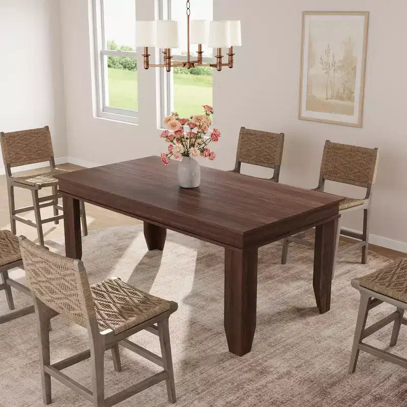 Farmhouse Dining Table for 6-8 People, 63 Non-extendable Rectangular Kitchen Table with Sturdy Wooden Frame for Dining Room