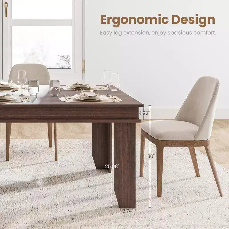 Farmhouse Dining Table for 6-8 People, 63 Non-extendable Rectangular Kitchen Table with Sturdy Wooden Frame for Dining Room