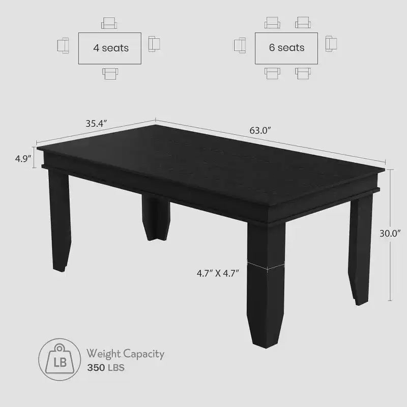 Farmhouse Dining Table for 6-8 People, 63 Non-extendable Rectangular Kitchen Table with Sturdy Wooden Frame for Dining Room