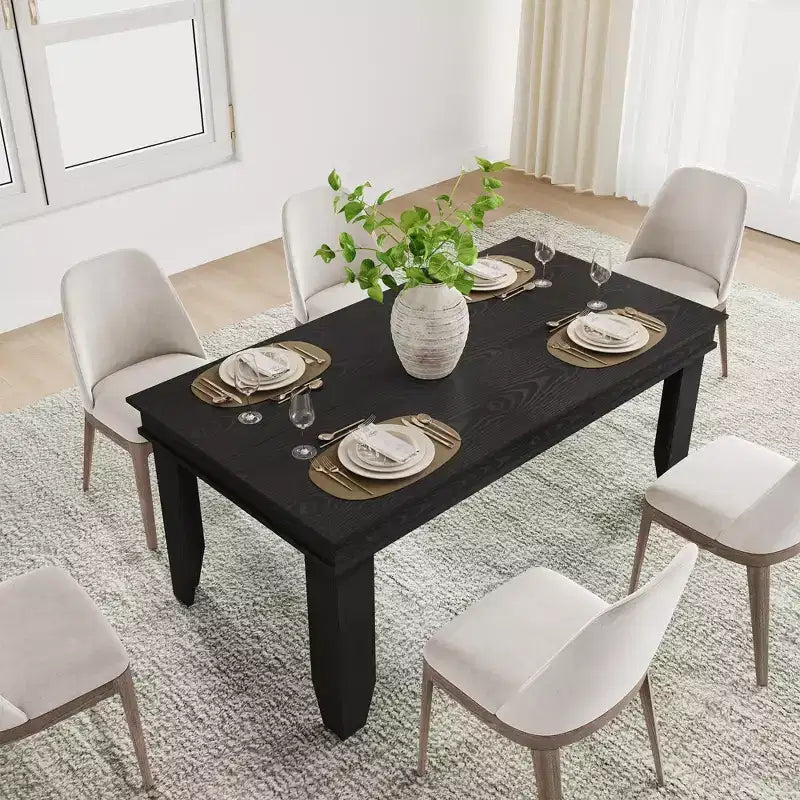 Farmhouse Dining Table for 6-8 People, 63 Non-extendable Rectangular Kitchen Table with Sturdy Wooden Frame for Dining Room