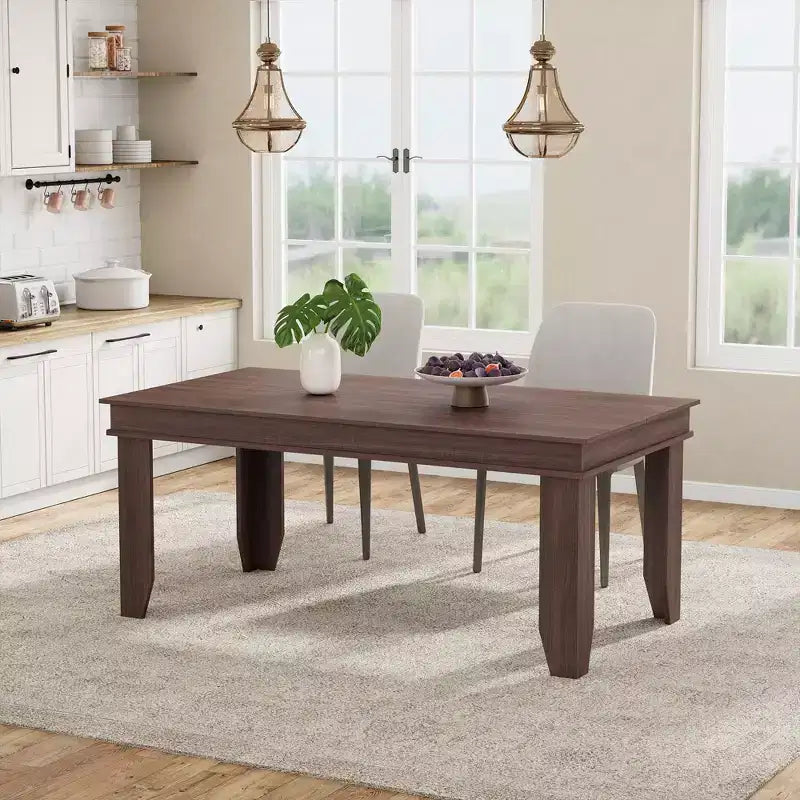 Farmhouse Dining Table for 6-8 People, 63 Non-extendable Rectangular Kitchen Table with Sturdy Wooden Frame for Dining Room